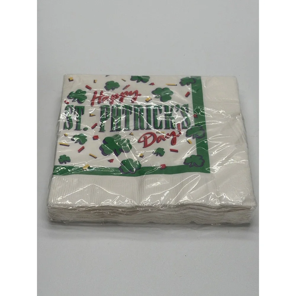 Paper Art Happy St Patricks Day Luncheon Napkins 24 Count 2 Ply Shamrock White‎